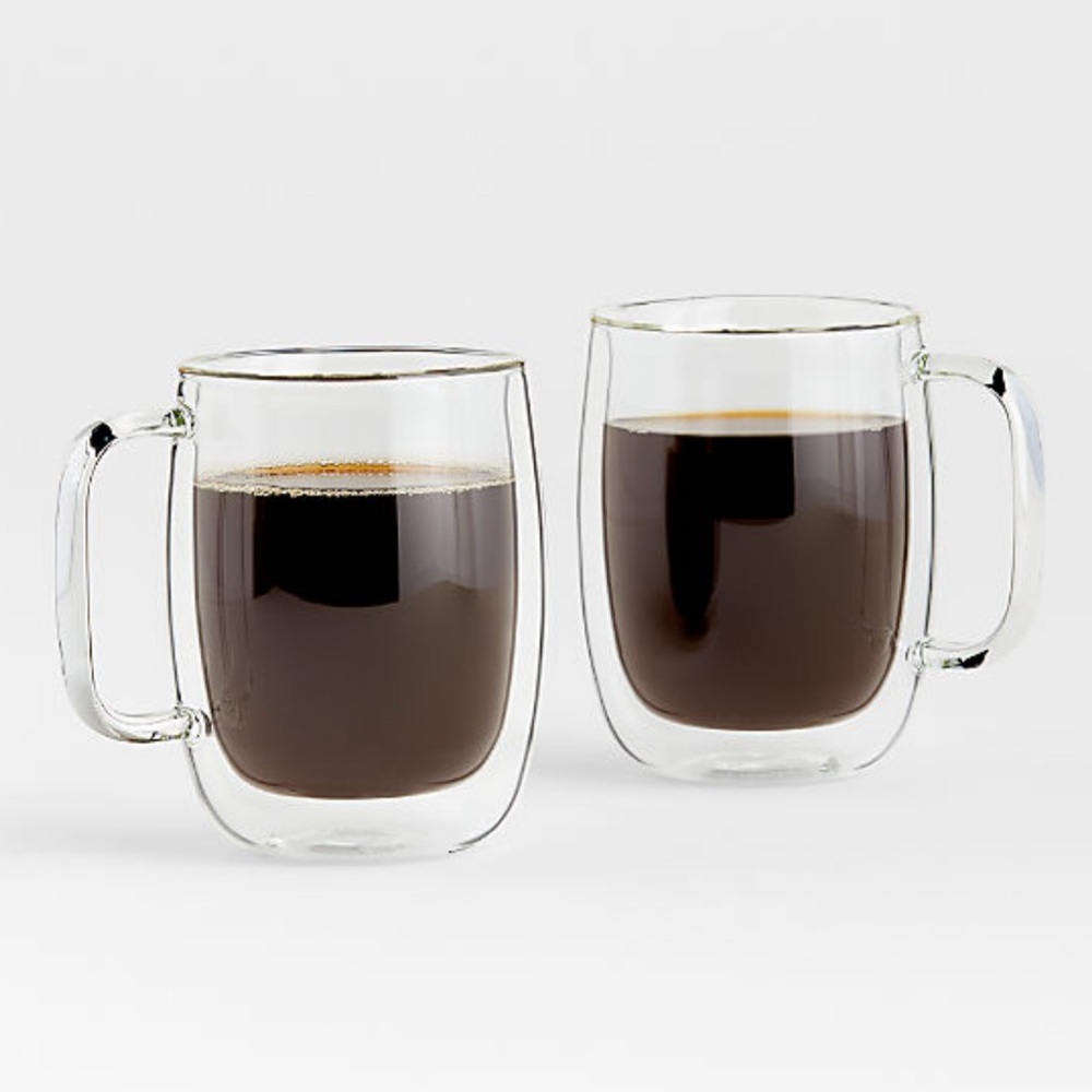 New! Crate&Barrel x Zwilling Clear Glass Coffee Mugs, set of 2